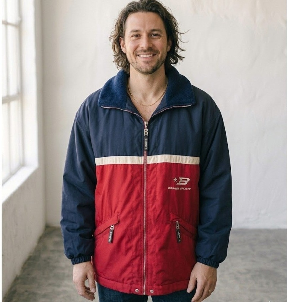 Bogner Sports Mens Navy Red Full Zip Windbreaker Jacket  Sz 40/L Retro Apres Ski